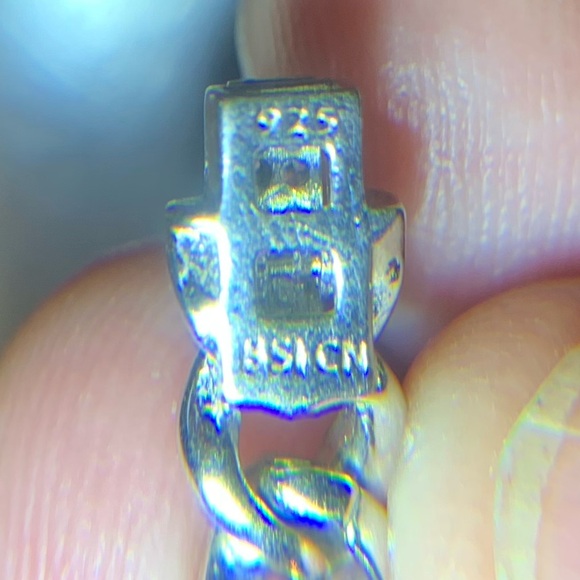 BSI 925 Sterling Reversible Rhinestone Polished Curb Chain Choker Necklace 17" - Picture 16 of 16